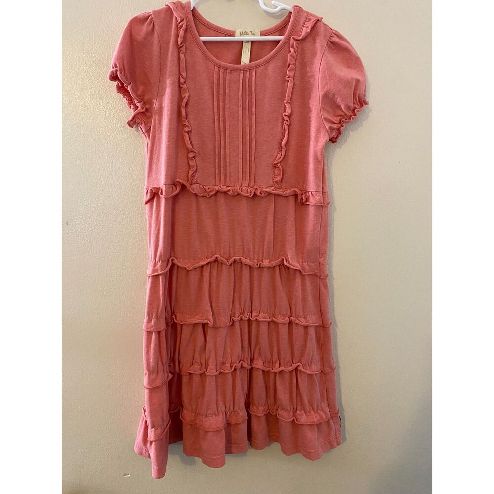 Matilda Jane Girls Size 10 Pink Ruffle Tiered Lap Dress Short Sleeve Pintuck